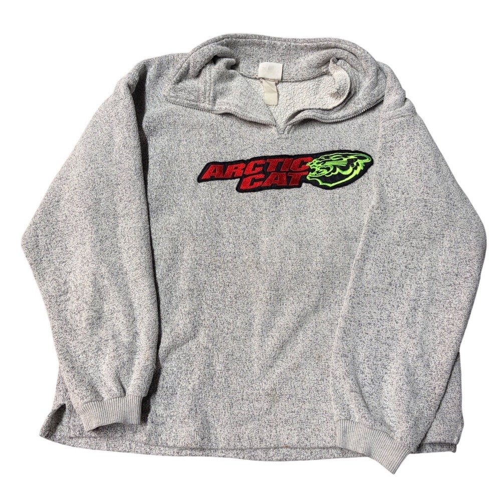 Vintage Arctic Cat Quarter‎ Zip Fleece Pullover Grey Snowmobile Mens XL